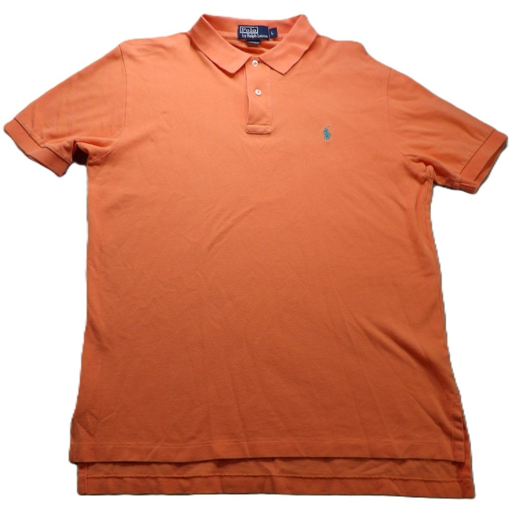 VTG Y2K Polo Ralph Lauren Men L Orange Classic Fit Polo Shirt Green Pony Cotton